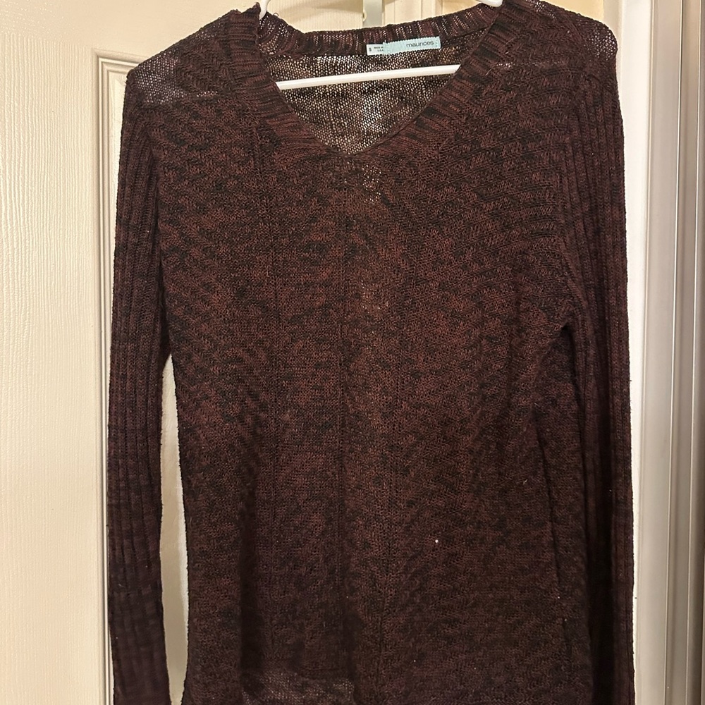 Marled Burgundy V-Neck Lightweight Knit Sweater